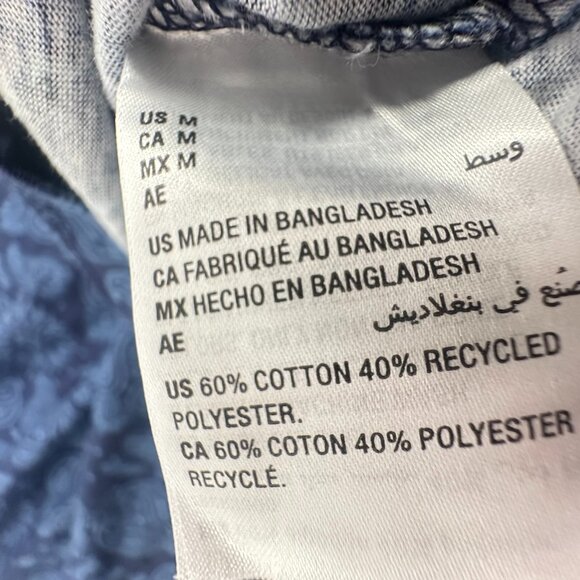 NEW Mens Sun + Stone Printed Shirt Blue Round Neck Long Sleeve Medium Cotton Ble - Picture 8 of 11